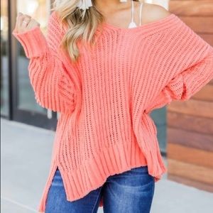 NWOT Have You Near Neon Coral Sweater